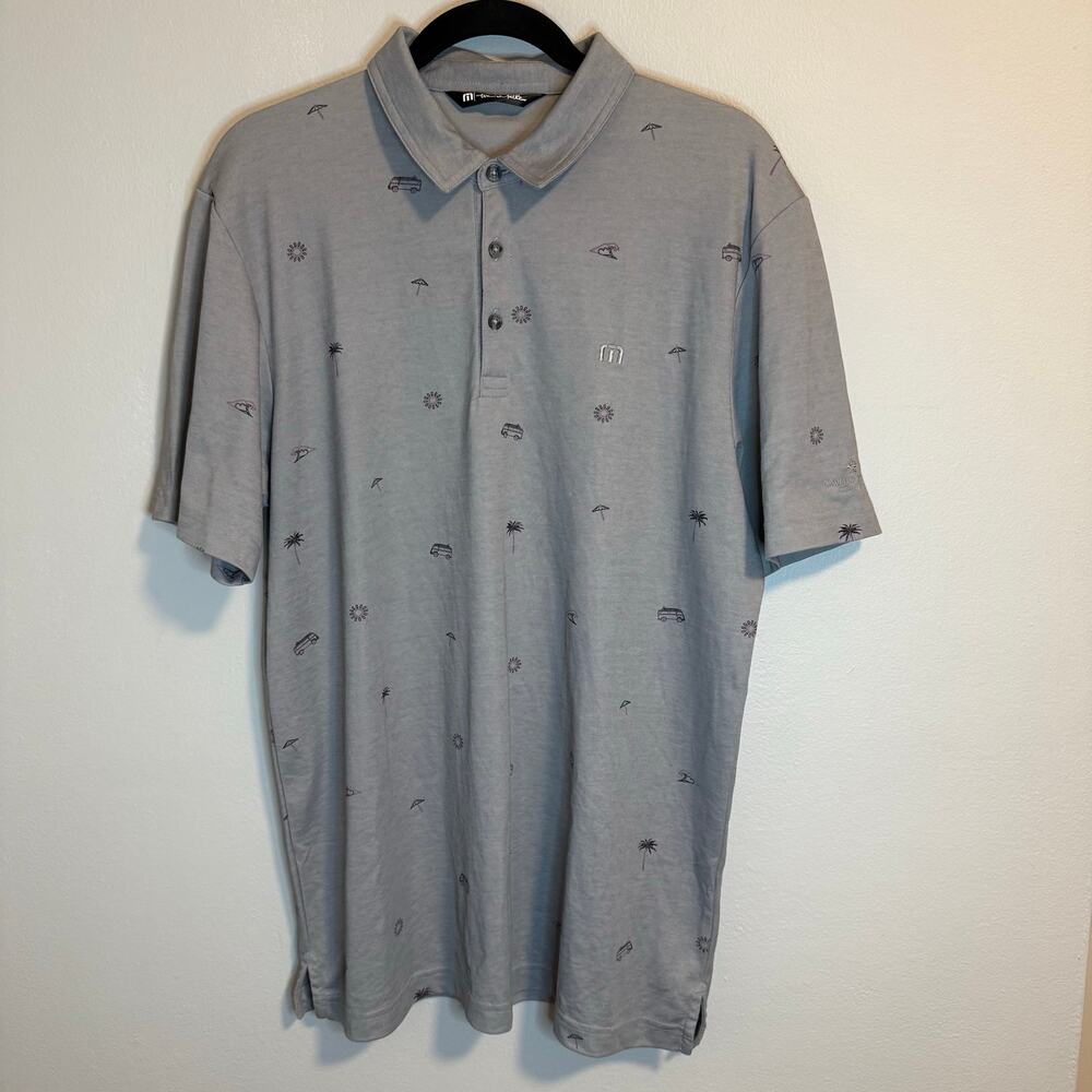 Travis Mathew Gray Beach Themed Golf Polo Shirt Golfing Men’s Size Large